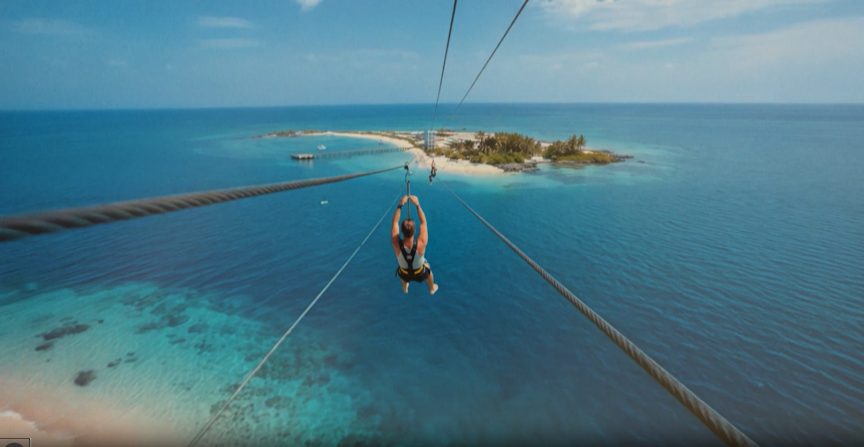 Zipline adventure over the ocean, Maldives